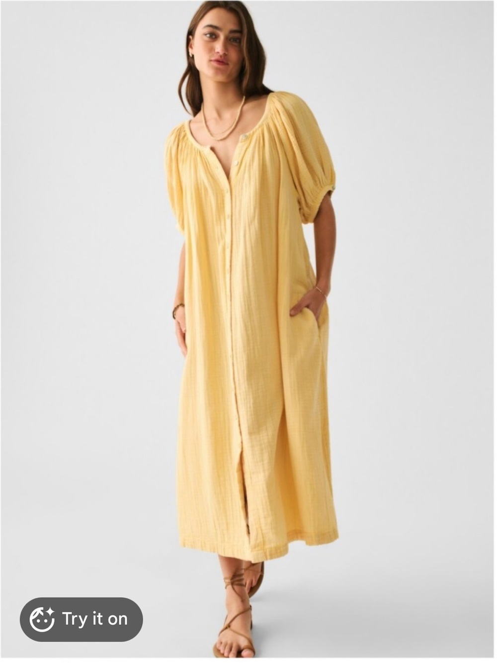 Faherty Sunrise Yellow Organic Cotton Gauze Maxi Dress